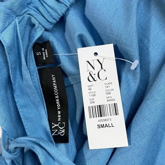 NWT New York & Company Linen Lace-Up Peplum Top - Picture 3 of 5